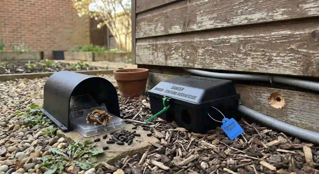 exterior rodent control setup