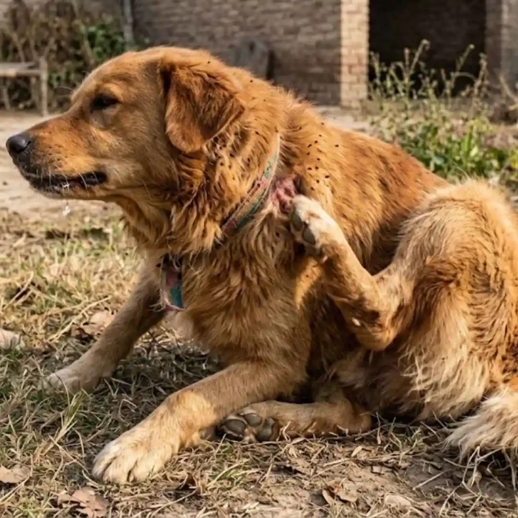 dog or cat scratching due to fleas